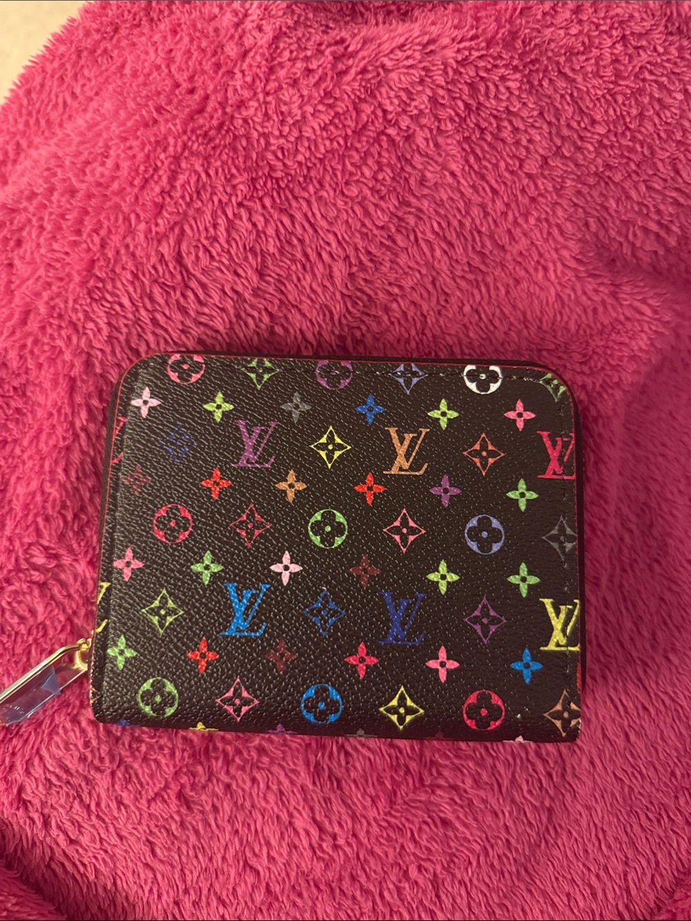 Designer inspired Black Multicolor Zip Around Wallet